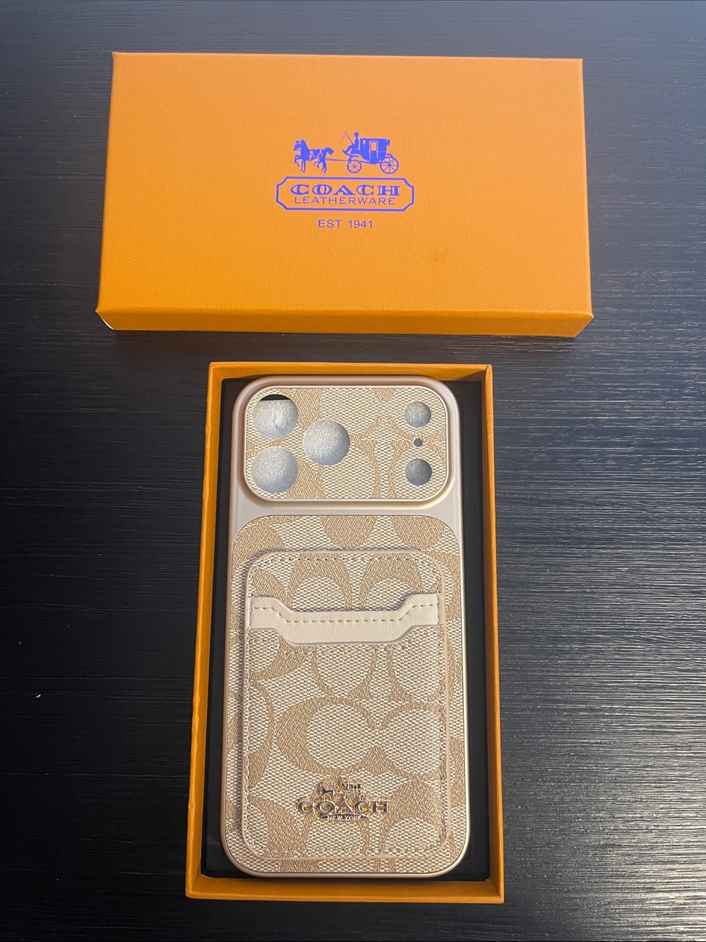 iPhone 17 Pro Max COACH Beige Signature Canvas Card Slot iPhone Case